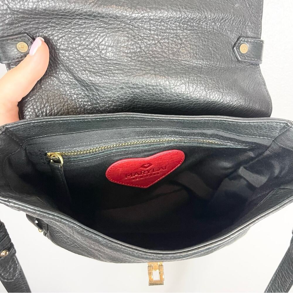 Mary Lai Leather Shoulder Crossbody Bag Front Flap Black - Picture 9 of 11